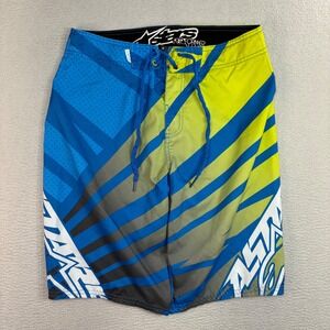Alpinestars Board Short Men 30x12 Blue Yellow Performer Surf Moto Swim Trunk Y2K